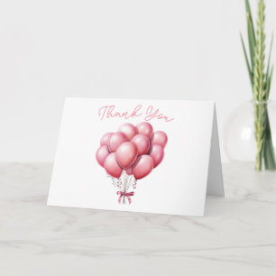 Carte Fille au ballon rose aquarelle Remerciements Baby