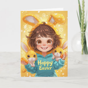 Carte Fille au sweat à capuche avec oreilles de lapin Ca