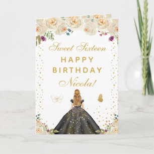 Carte Fille aux cheveux Blond Floral Crème Douce Seize A
