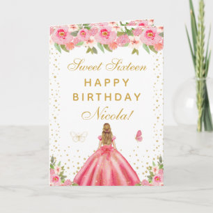 Carte Fille aux Cheveux Blonds aux Fleurs Roses Douce Se