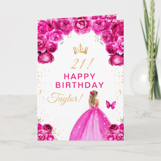 Carte Fille aux cheveux blonds avec fleurs roses Joyeux  (Devant)