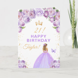 Carte Fille aux cheveux blonds avec fleurs violettes Joy