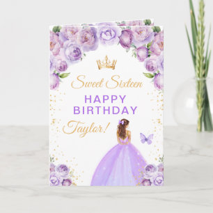 Carte Fille aux cheveux brun violet Anniversaire seize a