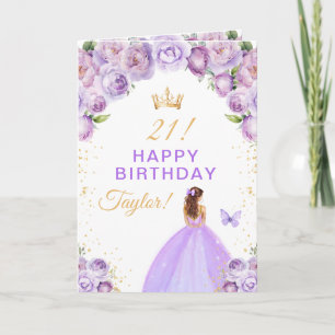 Carte Fille aux cheveux bruns avec fleurs violettes Joye