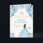 Carte Fille aux cheveux bruns bleus pour son Sweet Sixte<br><div class="desc">Cette carte d'anniversaire élégante et glamour pour un sweet sixteen peut être personnalisée avec un nom ou un titre tel que fille, petite-fille, nièce, amie, etc. Le design présente une belle princesse aux cheveux bruns dans une robe de bal bleu clair. Le texte combine une écriture manuscrite et des polices...</div>