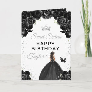 Carte Fille aux cheveux noirs bruns sucrée anniversaire 