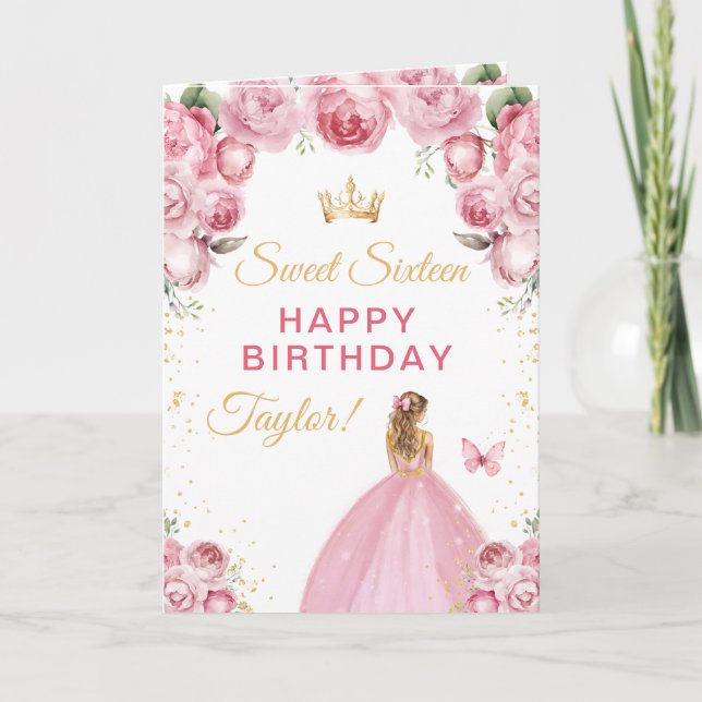 Carte Fille aux cheveux rose blond anniversaire seize an (Devant)