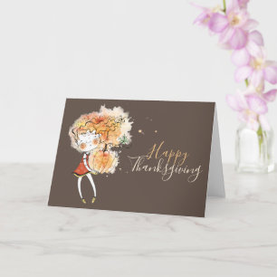 Carte Fille aux cheveux roux avec Thanksgiving de citrou