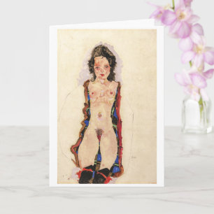 Carte Fille aux jarretières rouges   Egon Schiele  