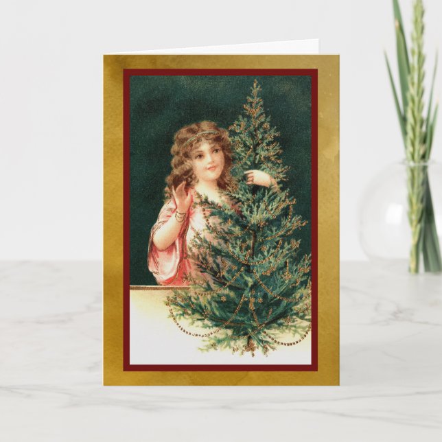 Carte Fille avec arbre de Noël (Devant)