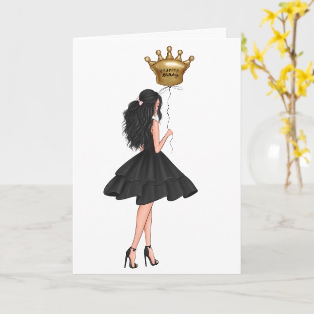 Carte Fille avec ballons Anniversaire (Fleur jaune)