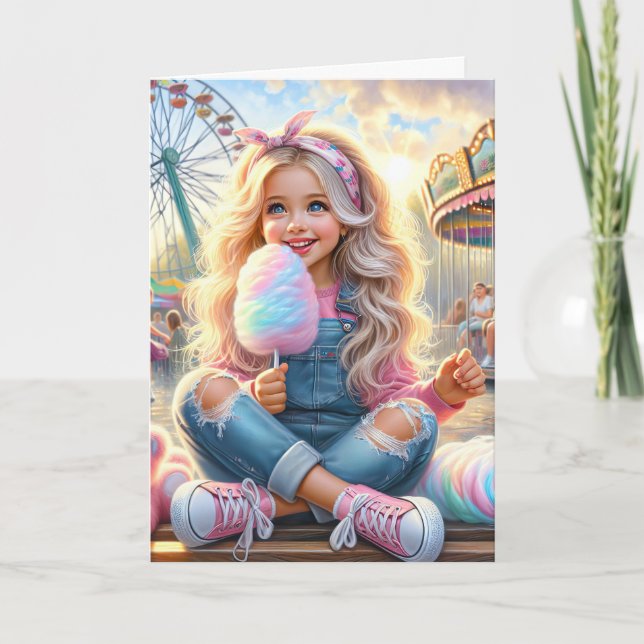 Carte Fille Avec Bonbon De Coton Carnaval (Devant)