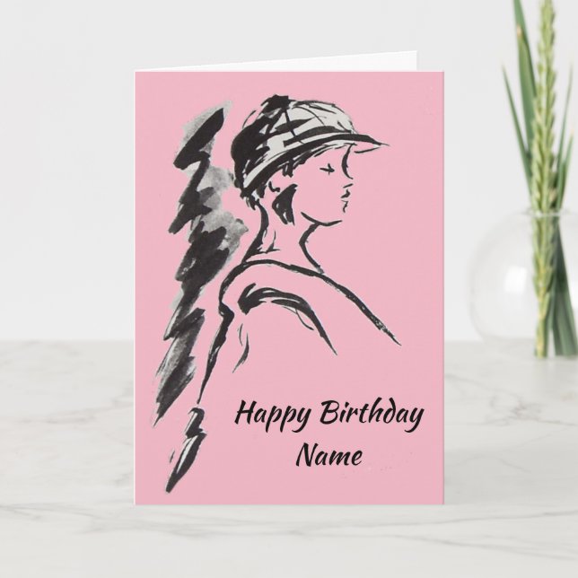 Carte Fille avec Casquette rose anniversaire (Devant)