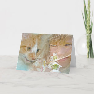 Carte Fille avec chat Tabby