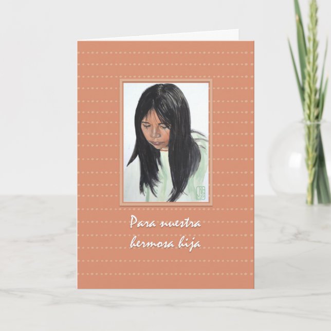 Carte Fille avec cheveux foncés Cumpleaños Hija Annivers (Devant)