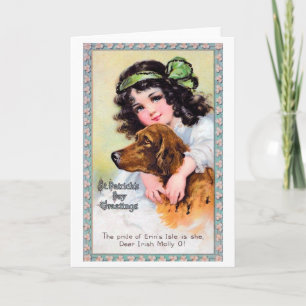 Carte Fille avec chien Setter Irlandais, Saint-Patrick
