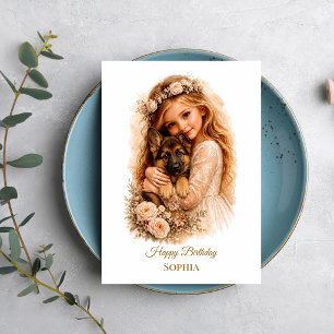 Carte Fille avec chiot berger allemand