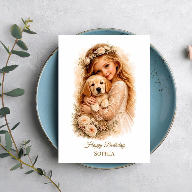 Carte Fille avec chiot Golden Retriever (Créateur téléchargé)