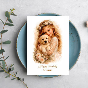 Carte Fille avec chiot Labrador