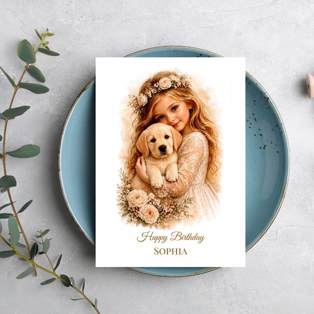Carte Fille avec chiot Labrador (Créateur téléchargé)