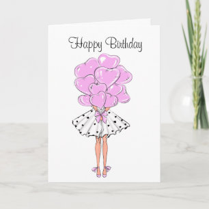 Carte Fille avec des ballons de coeur Anniversaire