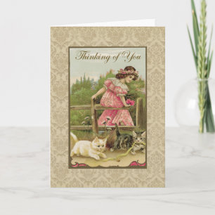Carte Fille avec des chats Pensant à vous reproduction v