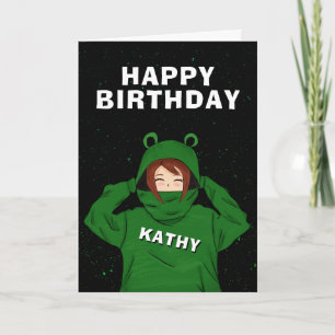 Carte Fille avec dessin de hoodie grenouille verte pour 