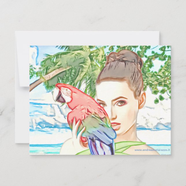 Carte Fille avec un perroquet  (Devant)