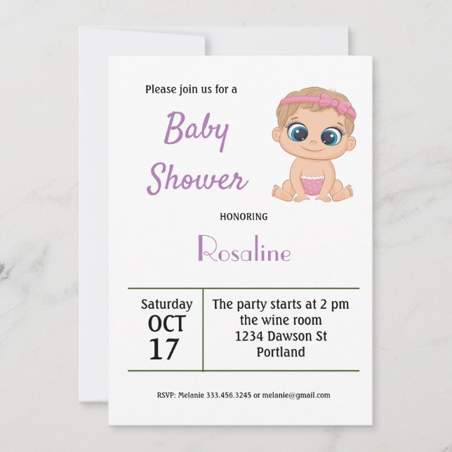 Carte fille Baby shower d'invitation (Devant)