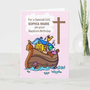 Carte Fille Baptême Anniversaire avec l'Arche de Noé sur