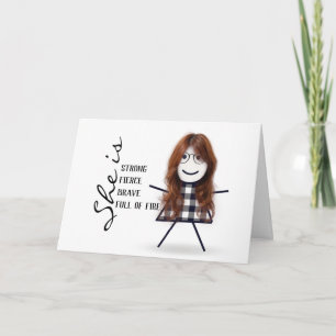 Carte Fille bâton avec cheveux pour la fête des mères