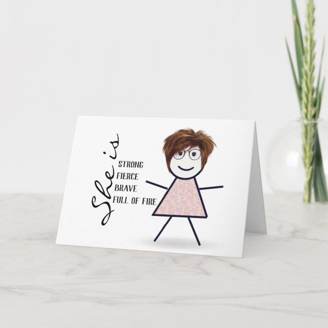 Carte Fille Bâton avec Cheveux pour Maman (Devant)