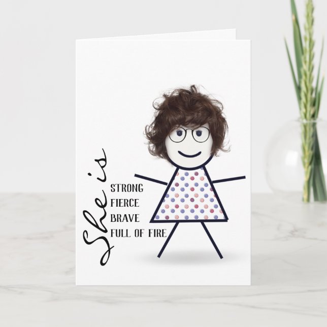 Carte Fille Bâton avec Cheveux pour Maman (Devant)