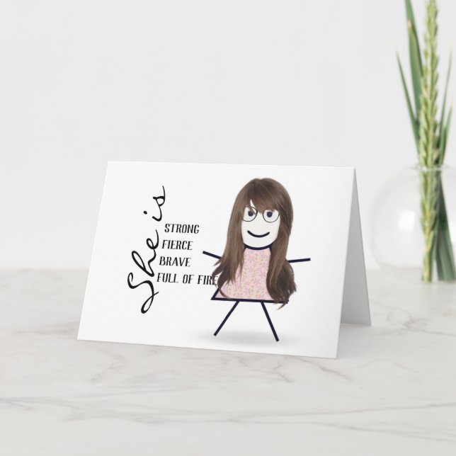 Carte Fille Bâton avec Cheveux pour Maman (Devant)