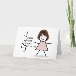 Carte Fille bâton avec cheveux pour maman 