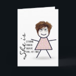 Carte Fille Bâton avec Cheveux Pour Sœur<br><div class="desc">Jolie fille bâton avec cheveux,  lunettes et robe fleurie sur fond blanc pour l'anniversaire de ma sœur.
La couleur de fond peut être modifiée.</div>