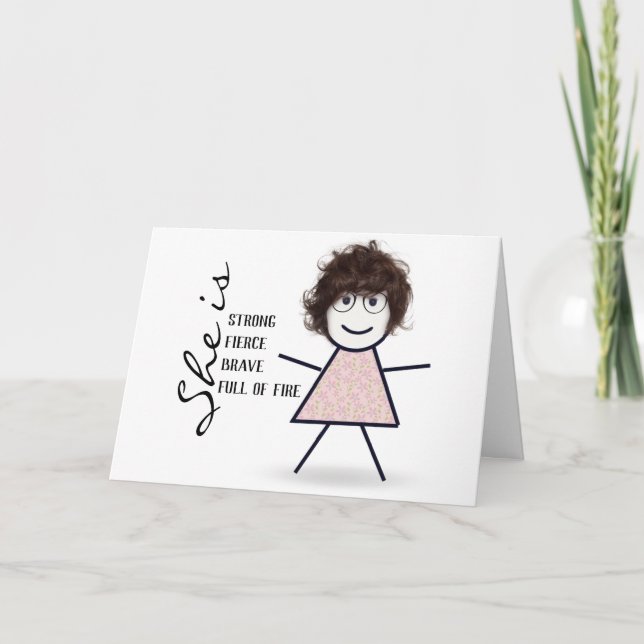 Carte Fille Bâton avec encouragements de cheveux  (Devant)