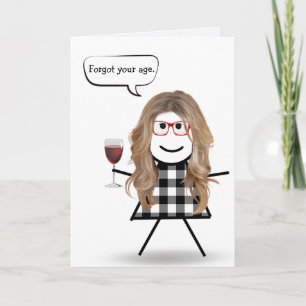 Carte Fille Bâton avec Vin Rouge Anniversaire en Retard