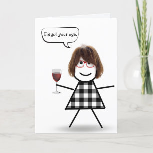 Carte Fille bâton avec vin rouge pour un anniversaire en