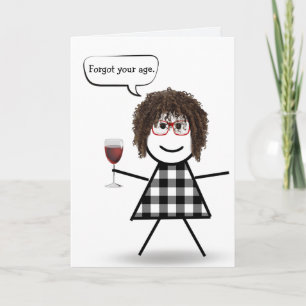 Carte Fille bâton avec vin rouge pour un joyeux annivers
