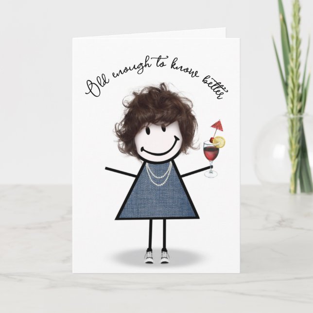 Carte Fille bâton d'anniversaire avec cocktail (Devant)