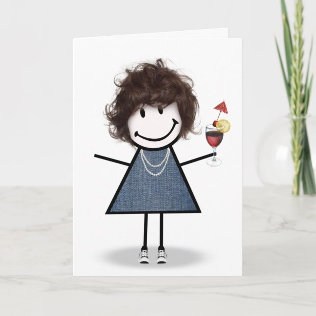Carte Fille bâton d'anniversaire avec cocktail (Devant)