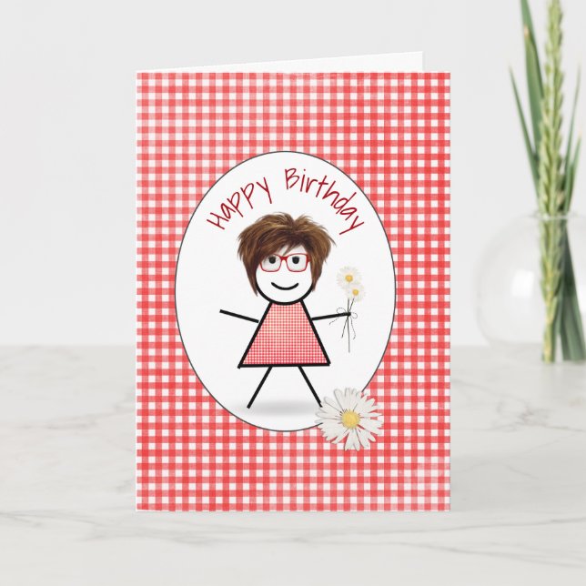 Carte Fille bâton d'anniversaire avec des marguerites (Devant)
