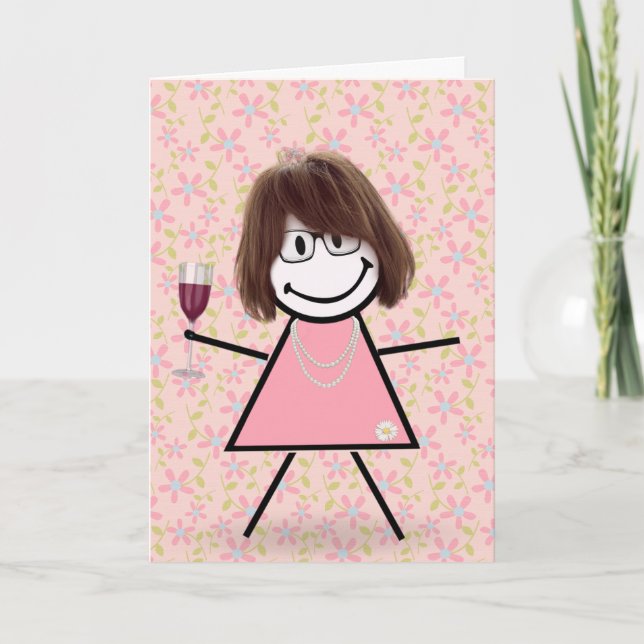 Carte Fille Bâton d'anniversaire avec du vin rouge  (Devant)