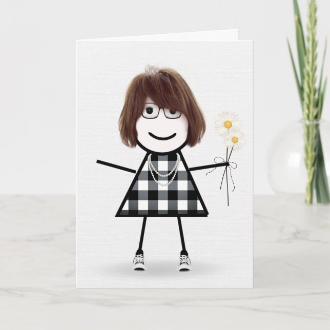 Carte Fille Bâton D'anniversaire Avec Marguerites (Devant)