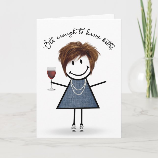 Carte Fille bâton d'anniversaire avec verre à vin (Devant)