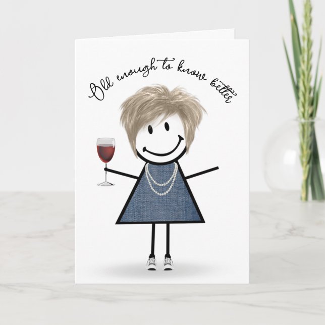 Carte Fille Bâton d'anniversaire avec Verre à Vin (Devant)