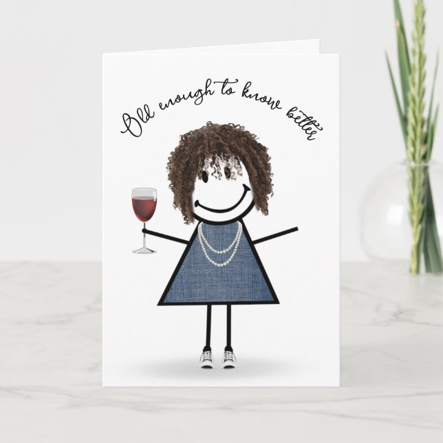 Carte Fille bâton d'anniversaire avec verre à vin (Devant)