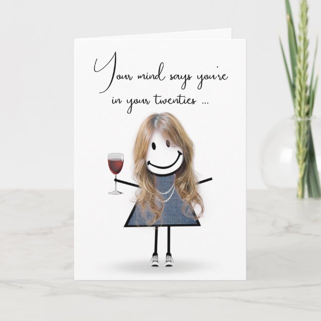 Carte Fille Bâton d'Anniversaire avec Verre à Vin  (Devant)