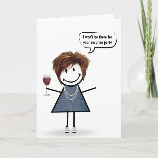 Carte Fille bâton d'anniversaire avec verre à vin  (Devant)